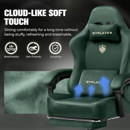 Image of GTPLAYER Big and Tall Gaming Chair 400lbs Heavy Duty Office Chair with Foot Rest, High Back Pocket Spring Ergonomic Computer Chair for Adults, Wide Comfy Seated Cushion with Linkage Armrests, Green