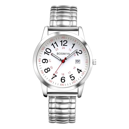Montre à quartz analogique homme avec bracelet élastique en acier inoxydable cadran rond OIDEA