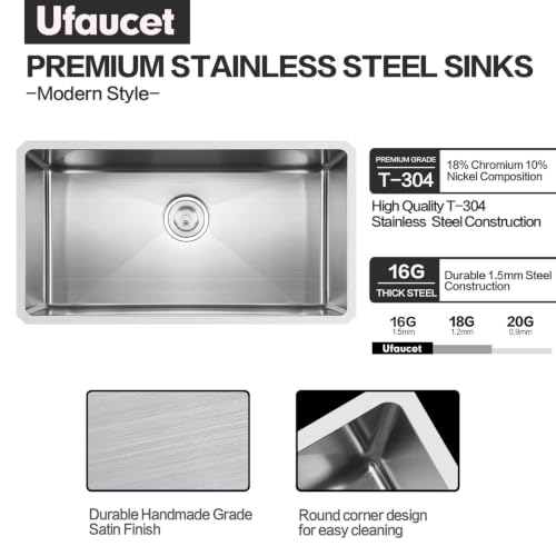 Image of 30 inch x 16.5 inch x 8 inch Undermount Kitchen Sink, 30 Inch Under Mount Brushed Nickel RV Laundry Utility Undermount 16 Gauge Stainless Steel 8 Deep Single Bowl Small Kitchen Laundry Narrow Sink