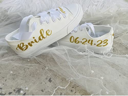 Bride -Wedding Custom Shoes- Gold Wedding Sneakers- Personalized (9)3