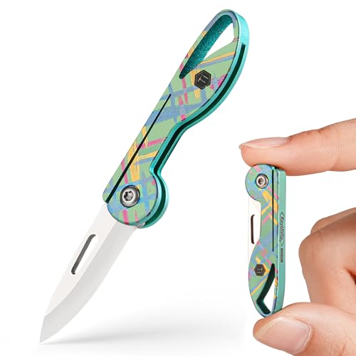 Image of KeyUnity KK05 Titanium Mini Pocket Knife, 1.06-Inch Blade, Graffiti Green | Lightweight EDC Knife for opening packages and snack wrappers, removing clothing tags, and handling everyday tasks