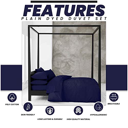 GC GAVENO CAVAILIA Double Size Plain Duvet Cover Set - Soft, Comfy & Breathable Luxury Bedding, Easy-Care Washable Bed Linen, Navy - Image 2