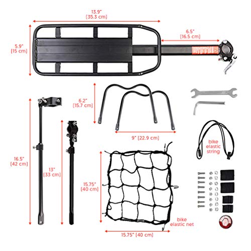 Bike Pannier Rack, Bicycle Rear Rack Cycling Seatpost Rack MTB Aluminum Luggage Cargo Rack with Reflector and Cargo Net - Image 3