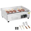 VEVOR Commercial Electric Griddle, 1600W Countertop Half-Flat Top Grill, 22in Stainless Steel Griddle Grill with 2 Shovels and 2 Brushes for Home or Restaurant, 122?-572? Adjustable Temp