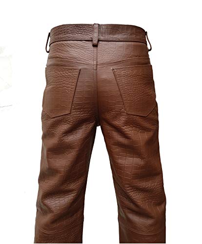 Mens Real Brown Alligator/Crocodile Print Leather 501 Style Jeans Pants Trouser Bikers Club4