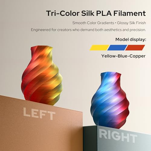 Image of Tri-Colors Silk PLA Filament,3D Rainbow Filament PLA 1.75mm±0.02mm, High Speed Printing Metal 3D Printer Filament for Most FDM,1KG Spool(2.2lbs),Yellow /Blue /Copper