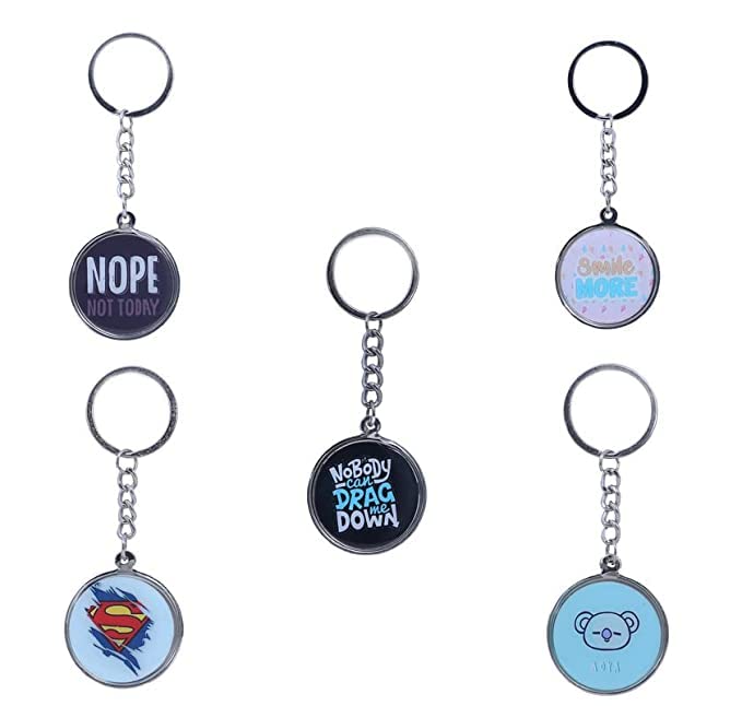 delush Design Silver Metal Keychains Keyring for Car Bike Classic Printed quotes Key Chain Combo for Boys & Girls (Pack of 5) (Degain 1)-picture-18