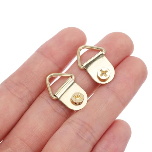 Image of uxcell 100Pcs Triangle Ring Iron Picture Hangers with Screws, Single Hole with Screw Small Decor Hooks for Hanging Picture Clock, Paintings Artwork Picture Frame Hook Photos Gold