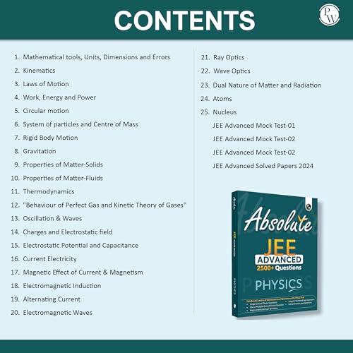 Image of PW Absolute JEE Advanced Physics 2500+ Questions For 2025 Exam with Formula Sheet Solved Paper and 3 Mock Tests [Paperback] PW