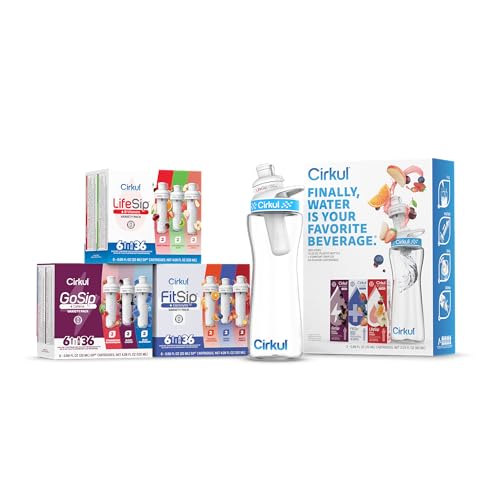 Cirkul 22oz. Quench on The Quad Bundle - BPA-Free Plastic Water Bottle Starter Kit w/ Lid & 21 Flavor Cartridges (LifeSip, GoSip & FitSip), Perfect for College Students