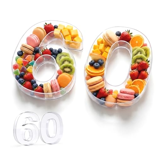 Image of Pooqla 10 inch Acrylic Number 60 Charcuterie Tray for 60th Birthday Decorations