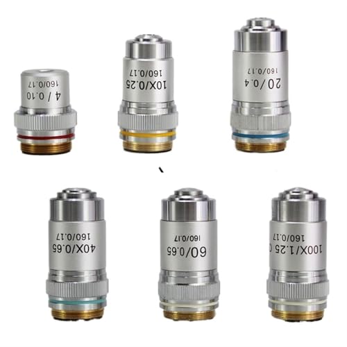 Objectif de microscope biologique achromatique lot de 6 lentilles 4X à 100X