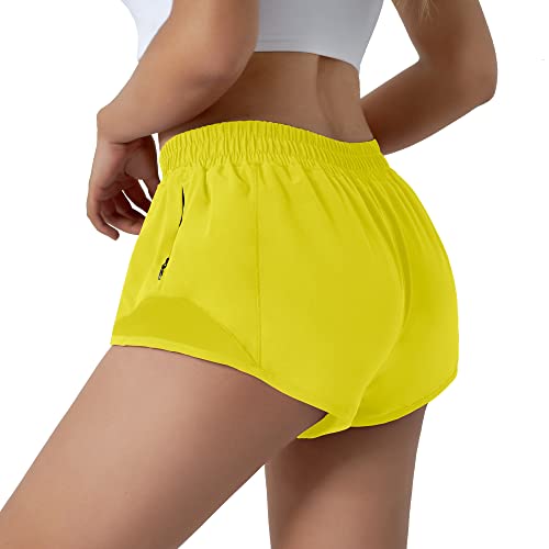 Aurefin Running Shorts For Women,Quick Dry Athletic Sports Shorts Lightweight Active Workout Gym Shorts With Zip Pocket Yellow/Xs #TOP2