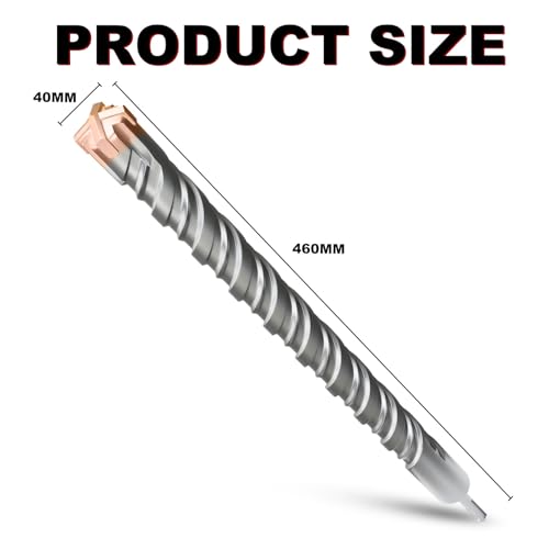METOTY SDS Plus Hammer Drill Bit 40mm×460mm, with 4 Carbide Cutting Edges, Head with Coating, Masonry Drill, Hammer Drill - Image 2