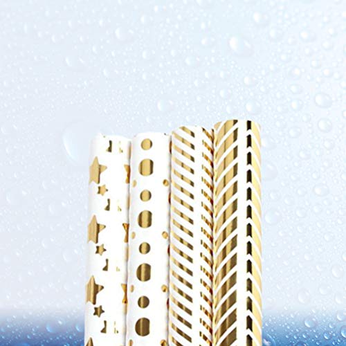 Amosfun Rolo de papel de presente com 4 unidades, folha dourada, estrelas, bolinhas, listras, papel