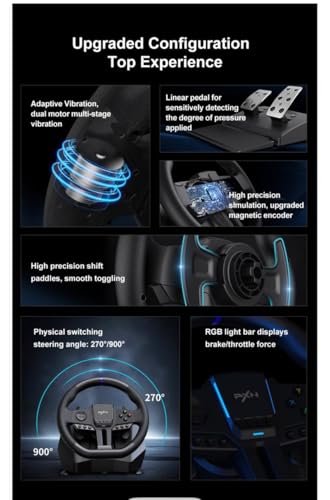 Image of Playtastic PXN V900 GEN2 Racing Wheel, Universal USB Car Simulator with 270 /900 Degree Steering Control, Pedals for PC, PS3, PS4, Xbox One, Xbox Series X /S, Switch