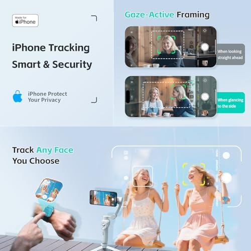 Image of COMITOK MOGO Gimbal Stabilizer for iPhone, 360 Degree Smart Tracking for Video Recording and Filming, NFC Fast Pair and Magnetic Design for iPhone Smartphones