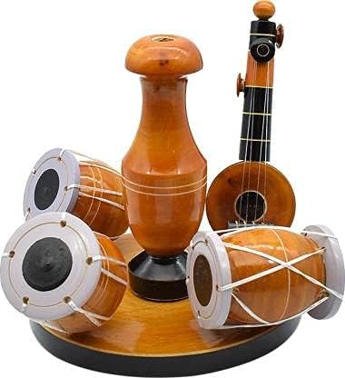 Wooden Flower Stand with Musical Set - Eco-Friendly Home Decor with Veena, Mirudhangam, and Tabla - Golden Color (B0CLB87Y4Z) Amazon Price History, Amazon Price Tracker