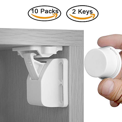 Child & Baby Safety Proof Magnetic Cupboard Locks (10 Locks + 2 Keys), No Screws or Tools, Easy Install, Instruction Video - WISDOMLIFE