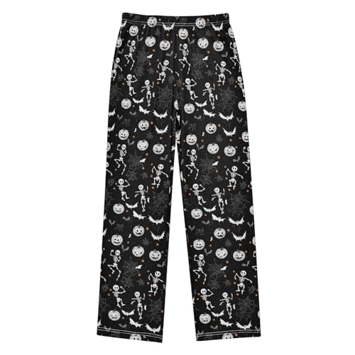 Pajama Pants Sleep Pants Soft Elastic Waist Pajama Lounge Pants Black White Skull for 6-14 Years Old