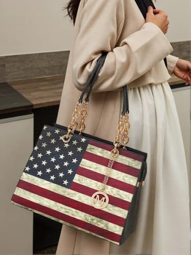 American Flag USA Stars and Stripes Patriotic Purses and Handbags for Women Leather Crossbody Bags Women's Tote Shoulder Bag