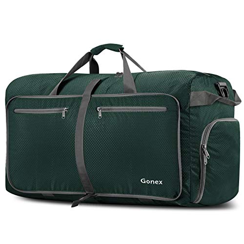 Gonex 100L Foldable Travel Duffle Bag, Extra Large Luggage Duffel with shoes compartment Blackish green