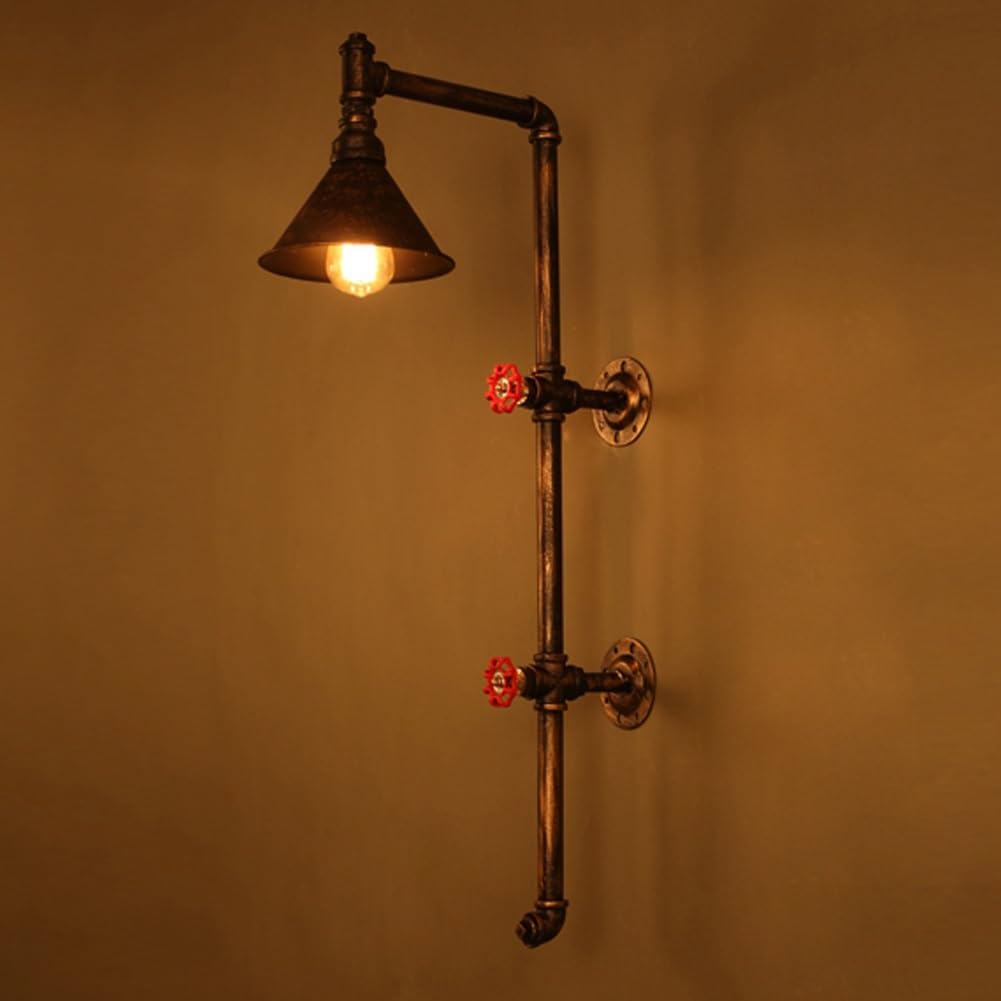 BLOOHK Steampunk Industrial Water Pipe Wall Sconce, Vintage Faucet Valve Iron Wall Lamp, Creative Retro Wall Light Fixture for Loft, Bar, Study & Living Room