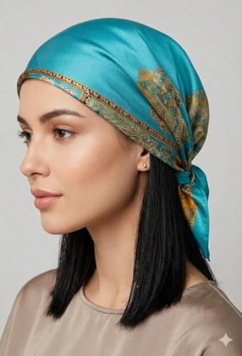 Image of Satin Square Head Scarf for Women, Floral Printed