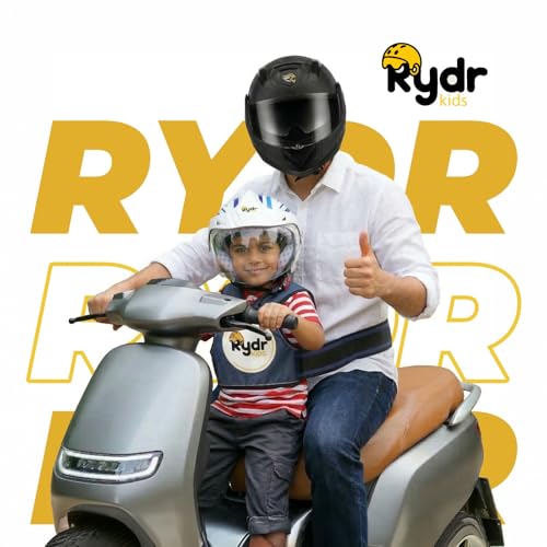 Image of RYDR Regular Motorcycle Safety Harness for Kids (2-12 Years) Adjustable Two-Wheeler Safety Belt for Child Rider with Reflective Strip, Sleek Back Support (Blue, Without Pocket)