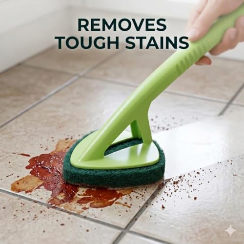 Image of CLEANFIELD Long Handle Tile Scrubber Brush with Sponge - Durable Wall Multipurpose Long Handle for Sink, Tiles & Utensils Bathroom Tile Cleaning Brush with Scrubber (2)