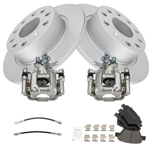 Image of TRQ Rear Brake Pad and Rotor Set Ceramic Coated Rotors Calipers Compatible with 2011-2013 Audi A3 2013 Volkswagen Beetle GTI 2012-2013 Jetta