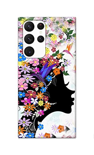 Image of Printed Hard Back Cover Case for Samsung Galaxy S22 Ultra 5G Back Cover (Floral Hairstyle Girl) -1803