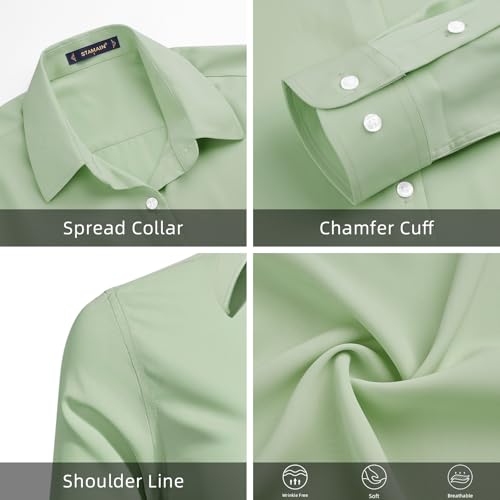 Dress Shirts for Women Long Sleeve Button Down Shirt Wrinkle Free Regular Fit Formal Work CollaGrey Blouses Tops4