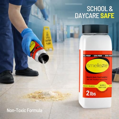 Image of SMELLEZE Vomit Clean Up Powder & Blood Body Fluid Super Absorbent Solidifier Deodorizer: 2 lb. Instantly Absorb & Solidify Urine, Blood & Bio Waste for Medical, Tattoo & Pet Mess Cleanup (Pack of 2)