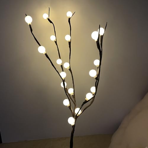 Image of Ulalaza 27.5'' 2 Branches 40 LED Bulbs Twig Lamp Battery Operated LED Lighted Willow Branches Vase Fillers Use for Christmas Home Party Decoration Indoor Outdoor