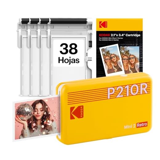 Kodak Mini 2 Retro Navidad Regalos 4Pass, Impresora Fotográfica + 68 Fotos, Fotos Instantáneas Tamaño 5,3x8,6cm, Conexión Inalámbrica Bluetooth - Amarillo