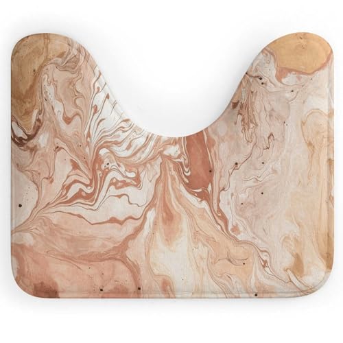 asbwuo Alfombra de baño en Forma de U, Lavable, Antideslizante, Color melocotón Claro y marrón, de Secado rápido, de Coral, Absorbente, Suave, Ultrafina, 40,6 x 50,8 cm