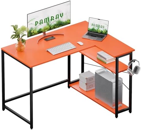 Pamray 43 Inch L Shaped Computer Desk with Reversible Side Storag...