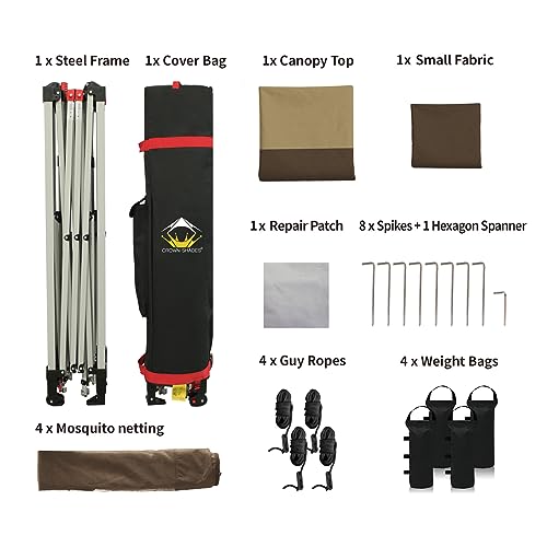 Crown Shades 11X11 Outdoor Pop Up Gazebo Base 10X10 Patio Gazebos Patented Center Lock Quick Setup Newly Designed Storage Bag Instant Canopy Tent With Mosquito Nettings (11X11, Beige & Coffee) #TOP4