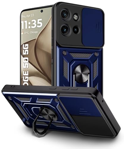 Image of WOW IMAGINE Tough Armor Bumper Mobile Back Case for Motorola Moto Edge 50 5G | Sliding Camera Shield Cover | Shock Proof 360 Protection | Hybrid PC + TPU | Ring Holder with Kickstand - Blue