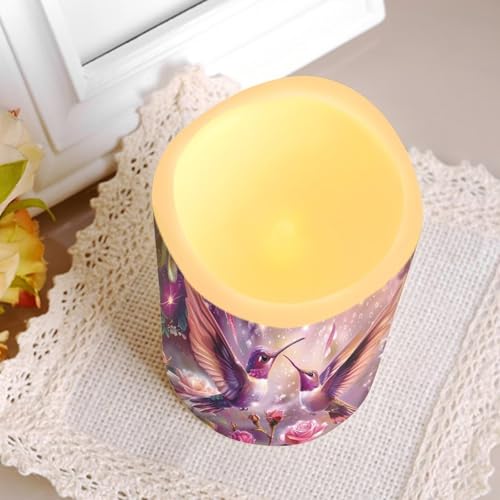 Image of Purple Hummingbird Floral Plastic Flameless Candles with Remote Control and Timer LED Flickering Battery Electric Pillar Candles for Table Decoration