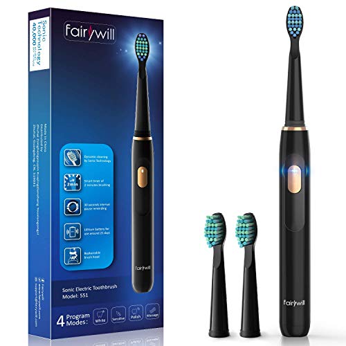 Fairywill Electric Sonic Toothbrush Rechargeable for Adults and Kids, Travel-Friendly Design Whitening in