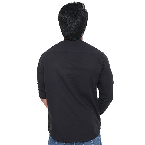 Image of Men's Linen Chinese Collar Full Sleeve Plus Size Short Kurta