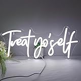SYLHOME Treat Yourself Led Neon Light Sign Bedroom Kids Room Living Room Art Wall Decor Sign Home Family Birthday Christmas Wedding Party Gifts Light Up Sign USB 16.54' X 7.1' Cold White