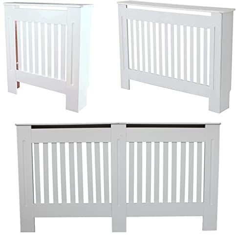 Wood Radiator Cover,Vertical Slat Radiator Shelve,Wall Shelf Cabinet Heating Covers, Traditional Heater Hide-Out,White Modern Painted MDF Cabinet,for Living Room/Bedroom/Kitchen/Hallway, Large