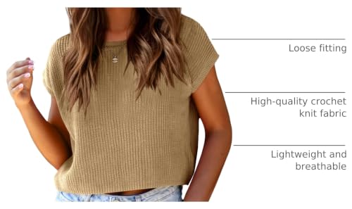 Image of Saodimallsu Womens Cap Sleeve Crop Tops Summer Trendy Going Out Crew Neck Loose Knit Cropped Sweater Vest Tank Top