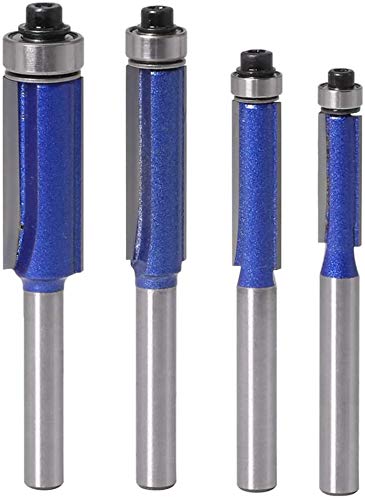 Yakamoz 4pcs 1/4 Inch Shank Top End Bearing Flush Trim Router Bit Set, 1/4" 5/16" 3/8" 1/2" Cutting Diameter