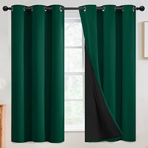 Image of SimpleHome Dark Green 100% Blackout Curtains Room Darkening Living Room 63