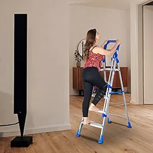 Parasnath Railing Maple 5 Step Light Weight Aluminium Step Ladder 5.2 Ft Heavy Duty Folding Ladder Made in India