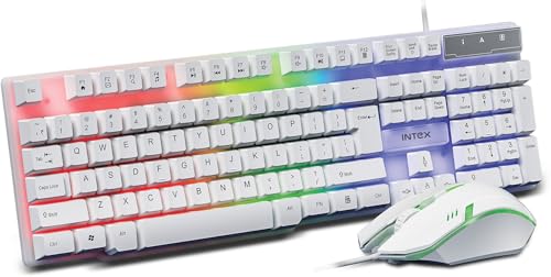 Image of Intex IT-KB334 Wired Gaming Keyboard Mouse Combo RGB Backlit 104 Keys Spill Resistant USB Plug and Play Optical Mouse for PC Laptop Desktop Computer Gaming Office Home Use (White)